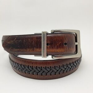 Columbia Woven Inlay Stitched Leather Casual Belt Mens 44 Brown
